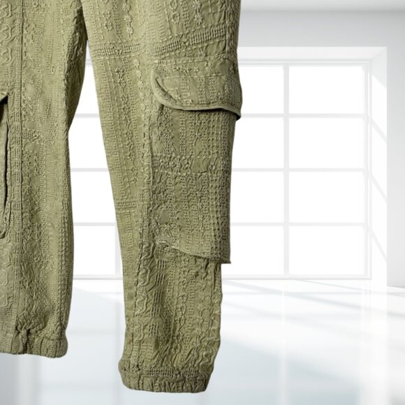 Johnny Was Khaki Green Embroidered Pull-On Cargo Joggers M - Cupro Rayon Comfort - Picture 4 of 11